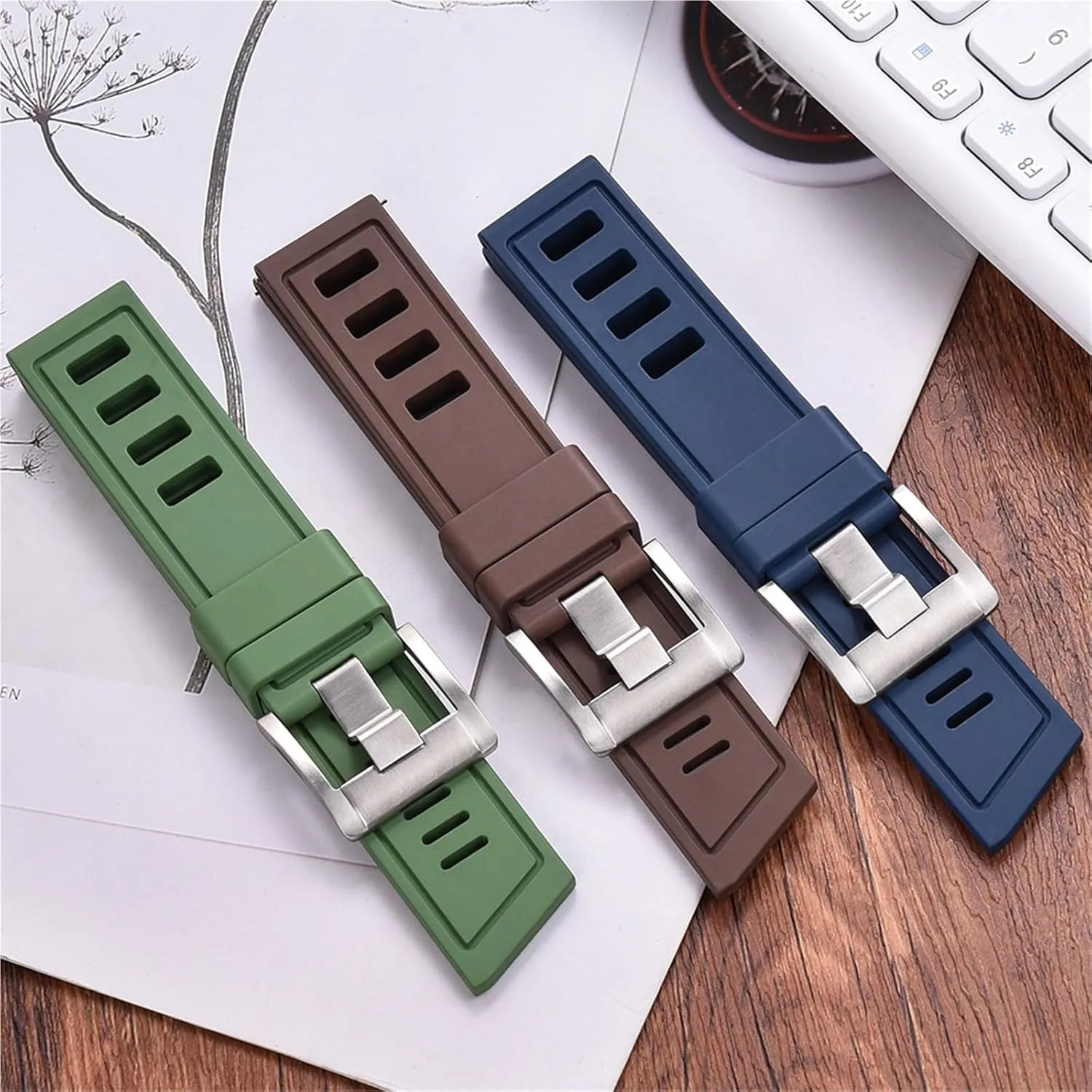 SERDAS Fluororubber FKM 20mm 22mm Watch Strap Waterproof Quick Release Watchbands For Each Brand Diving Watches
