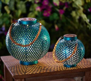 Set of 2 Decorative Solar Lantern w/ Rope Handle Indoor Outdoor