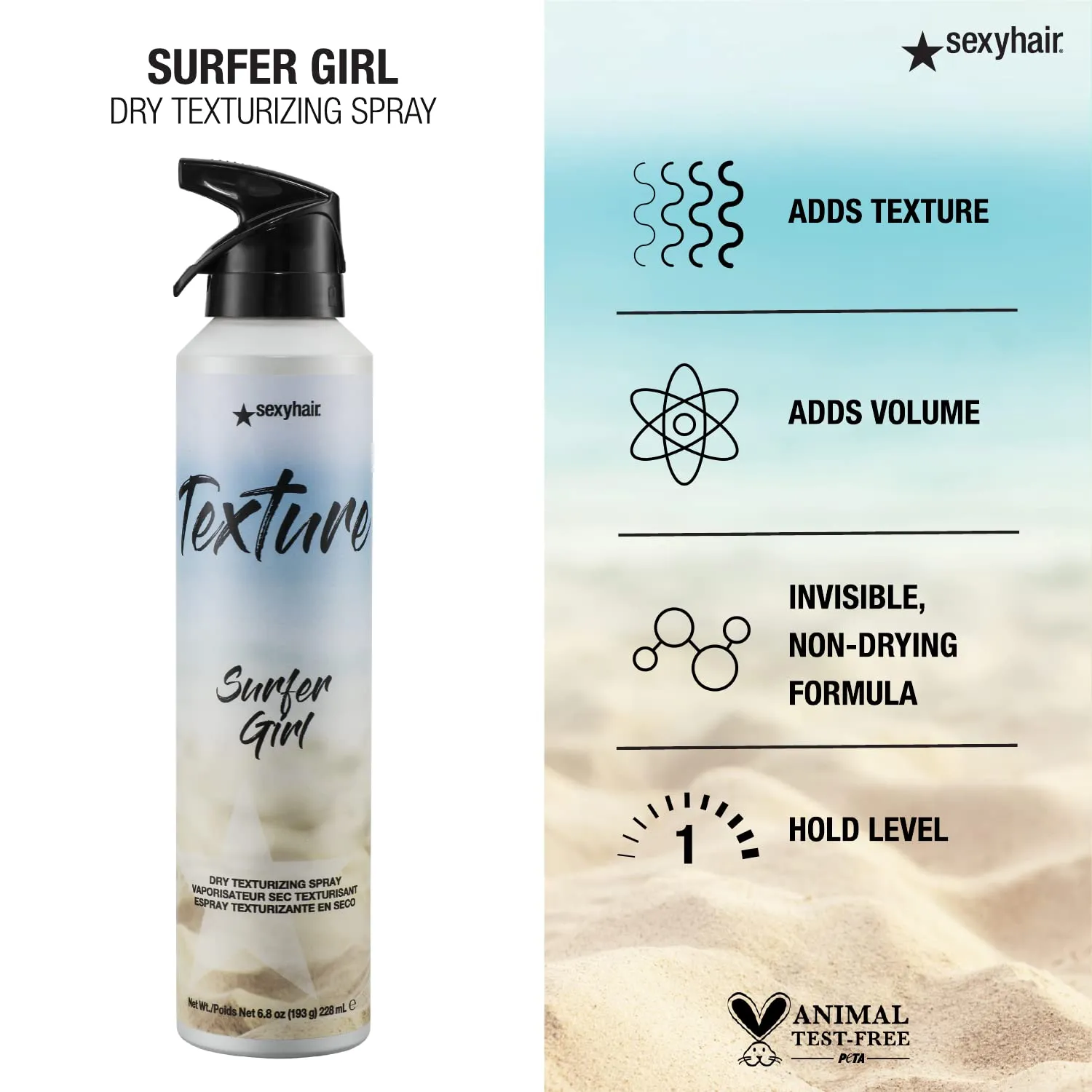 SexyHair Texture Surfer Girl Dry Texturizing Spray | Maintains Natural Shine | Up to 24 Hour Humidity Resistance | All Hair Types