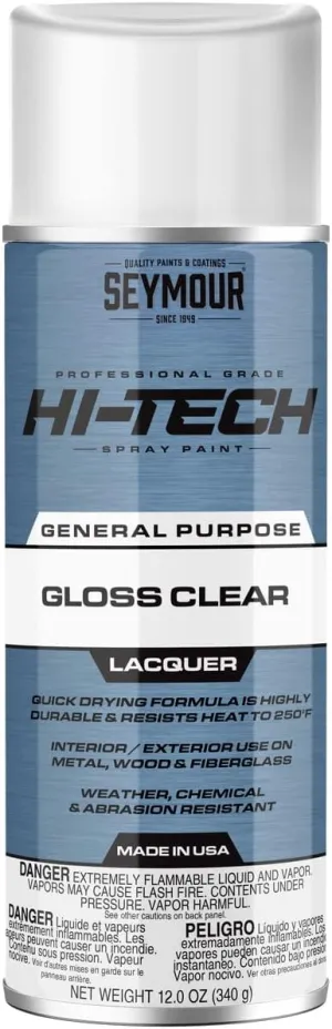 Seymour 16-821 Hi-Tech Lacquers Spray Paint, Gloss Clear with UV Resistant