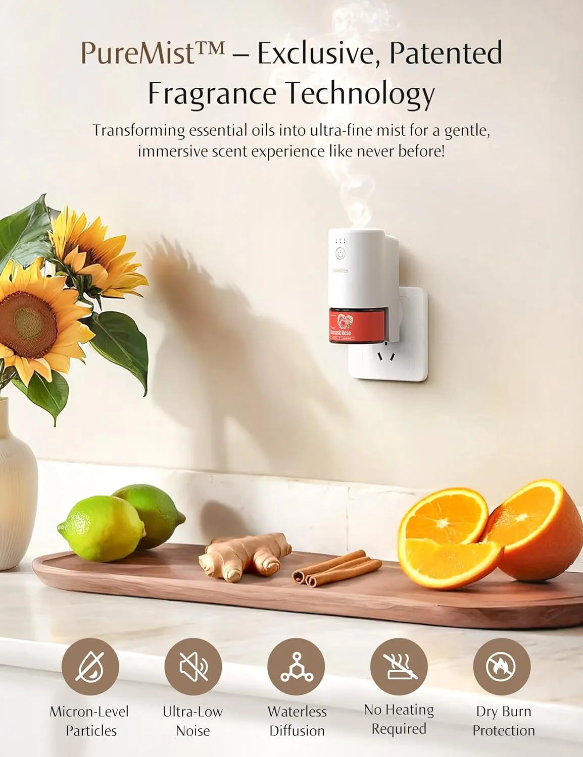 SF101 Waterless Ultrasonic Essential Oil Diffuser–100% Plant-Based,120-Day Natural Air Freshener & Aromatherapy Diffuser for Home,Hotel,Studio–Covers up to 100㎡-Citrus Grove & Spiced Lotus