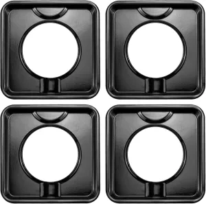 SGP-400 4 Pack Chrome Square Gas Range Drip Pan by PANDEELS Black Porcelain Square 7.75” Replace WP786333 AP6011553 PS11744751 786333