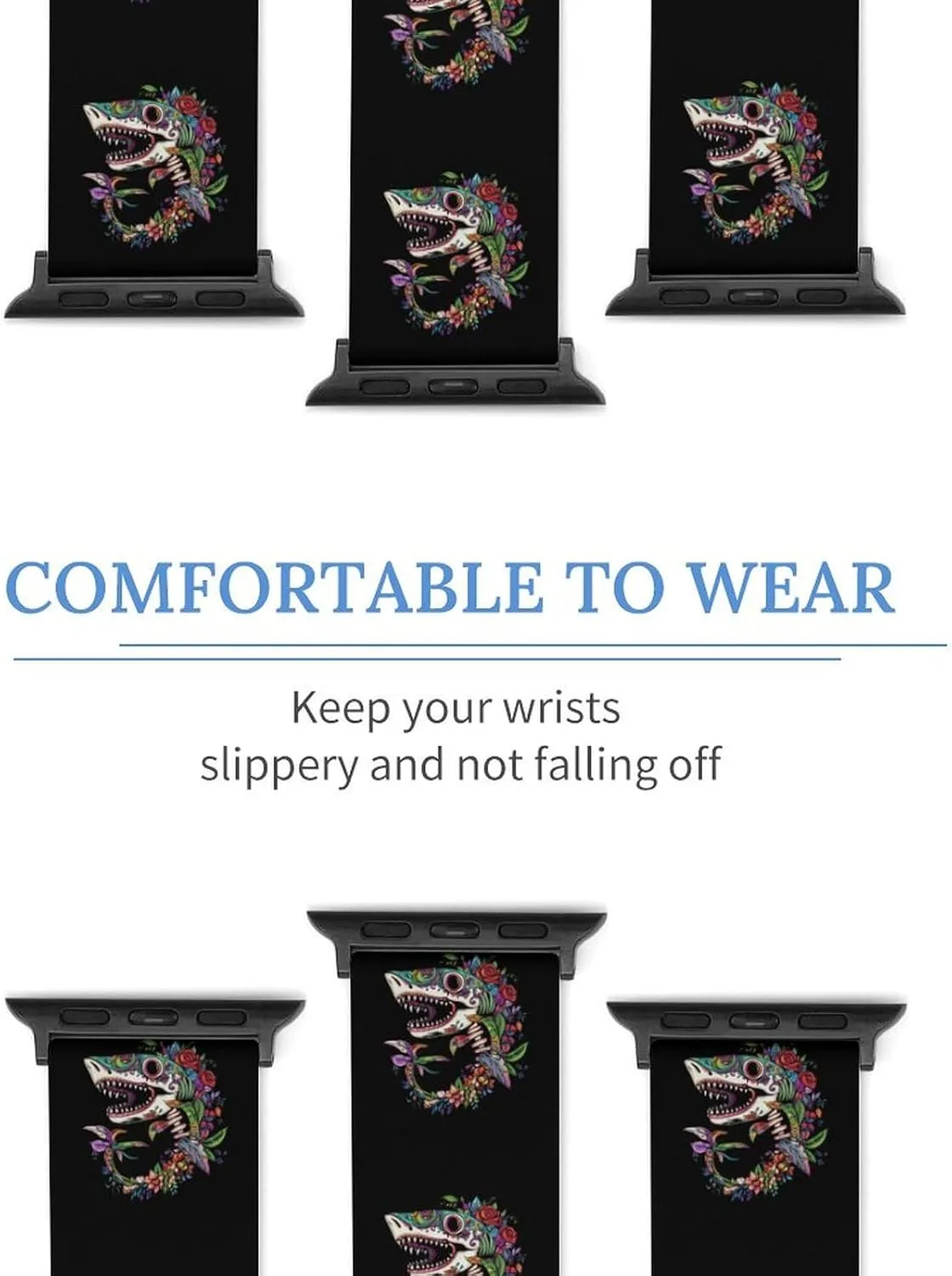 Shark Sugar Skull Mexico Dia De Los Sport Silicone Watch Band Compatible with Iwatch Quick Release Replacement Strap