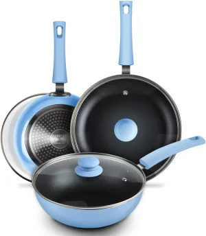 SHINEURI Frying Pans 6 Pieces Nonstick Cookware Set 9.5” and 11” Frying Pan Skillet Pan and Wok with Lid Ceramic Cookware Set