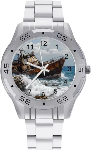 Shipwreck Waves Reef Simple Stainless Steel Band Business Watch Dress Wrist Unique Luxury Work Casual Waterproof Watches