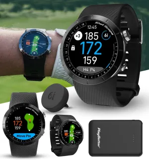 Shot Scope X5 (Prestige Black) Golf GPS Watch | Bundle with PlayBetter Portable Charger & 16 x 2nd Generation Shot Tracking Tags | Touchscreen, F/M/B Distances, & Accurate Shot Detection