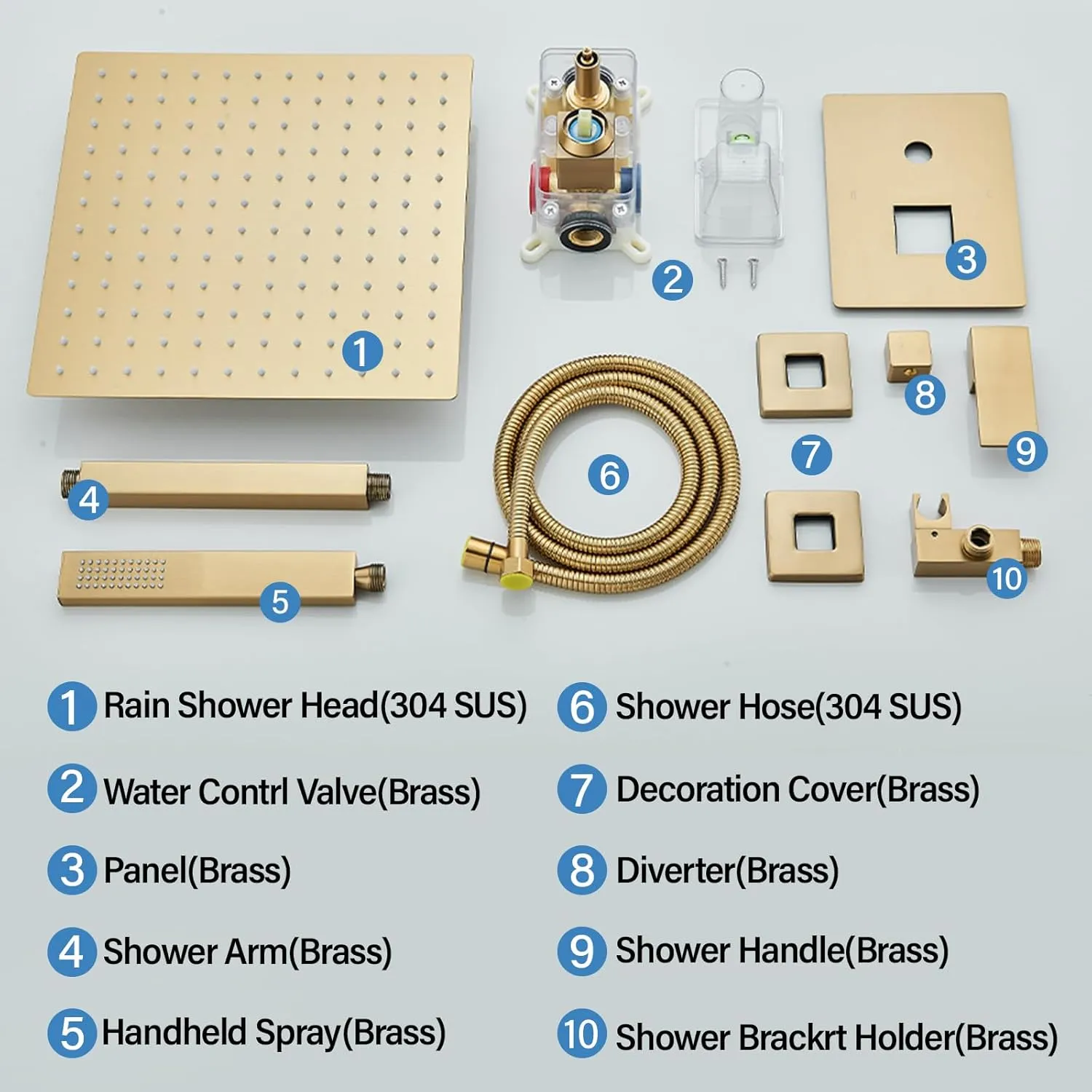 Shower Faucet Set Rain Shower System with 12 Inches Rain Shower Head and Handheld Spray, Bathroom Shower Fixtures Brushed Gold Shower Kit with Brass Valve,Ceiling Mounted