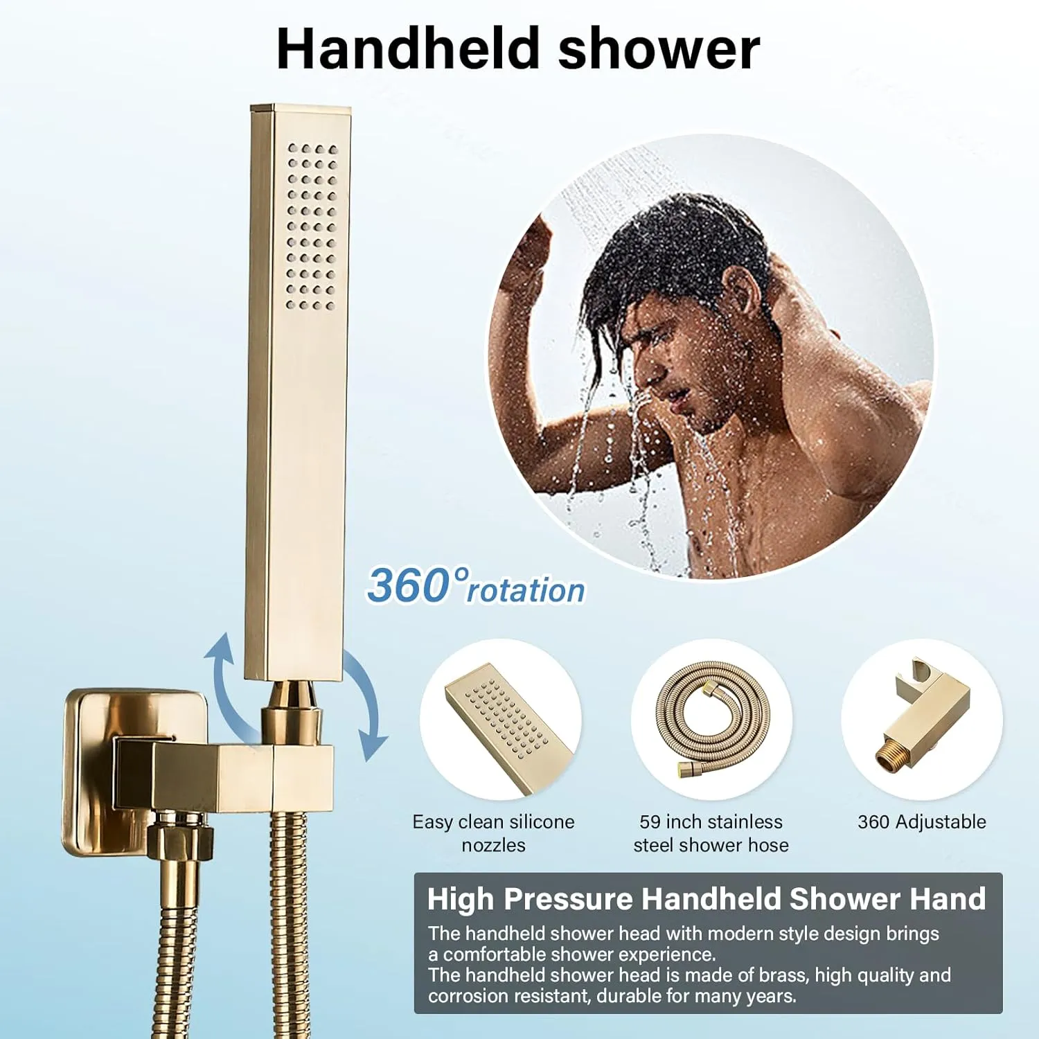 Shower Faucet Set Rain Shower System with 12 Inches Rain Shower Head and Handheld Spray, Bathroom Shower Fixtures Brushed Gold Shower Kit with Brass Valve,Ceiling Mounted