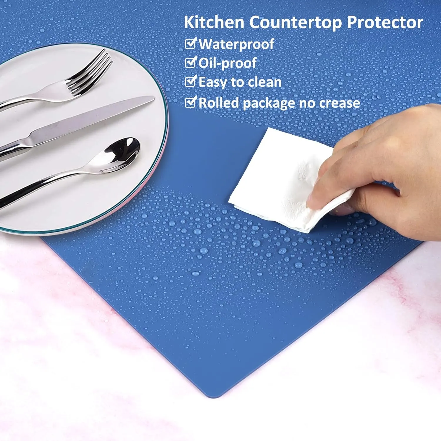 Silicone Mat Heat Resistant Mats for Countertop, Large Silicone Mats for Crafts Kitchen Counter Workbench Table protector, Size 36x24 inches Thick 2mm,Rolled Package,Light Blue