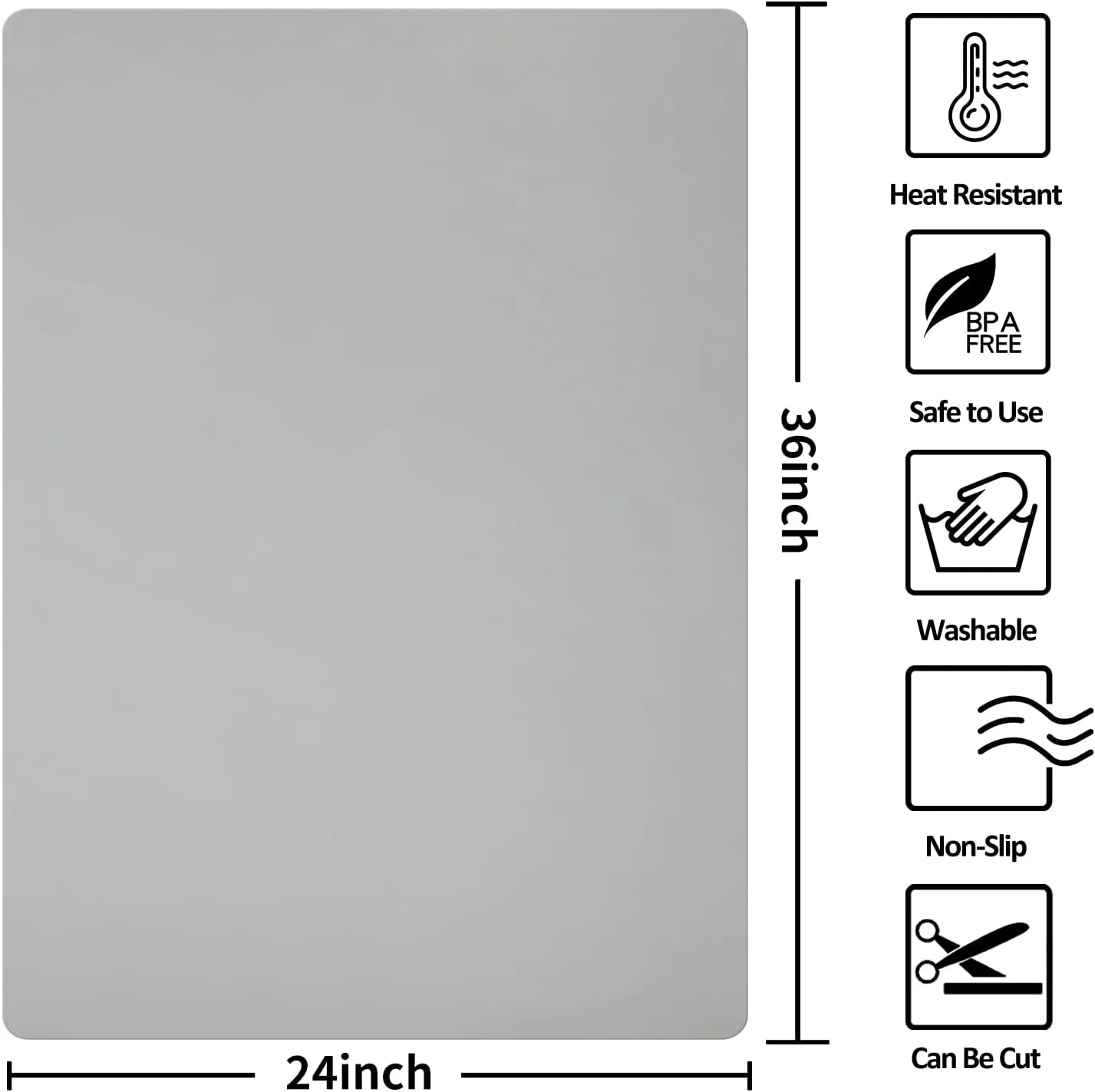 Silicone Mat Heat Resistant Mats for Countertop, Multipurpose Large Silicone Mats for Crafts Kitchen Workbench Size 36x24 inches Thick 2mm,Rolled Package,Grey
