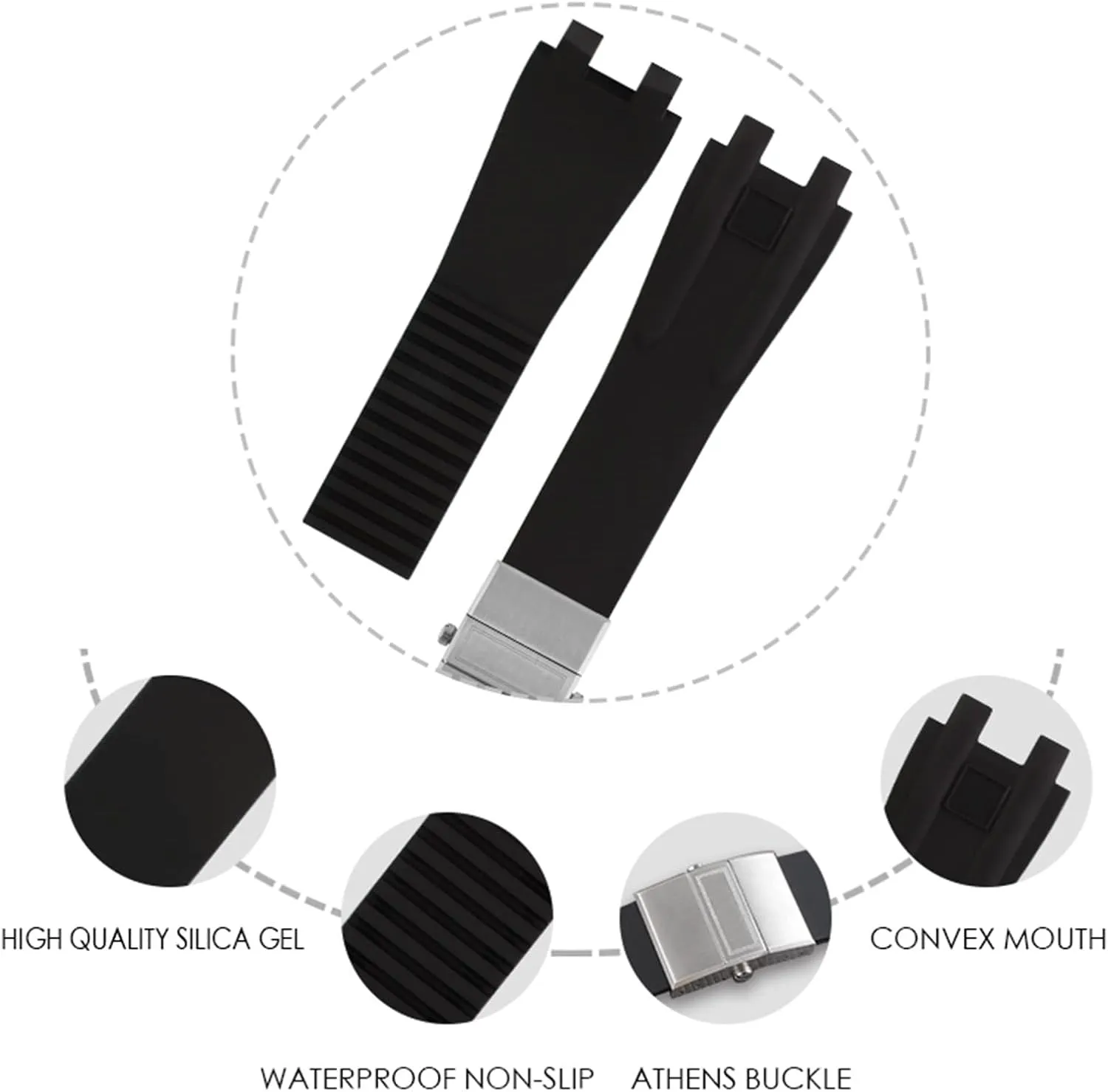Silicone Rubber Watch Band For Ulysse Nardin Outdoor Sports Waterproof Bracelet Wrist Strap Replacement Watch Accessories Parts