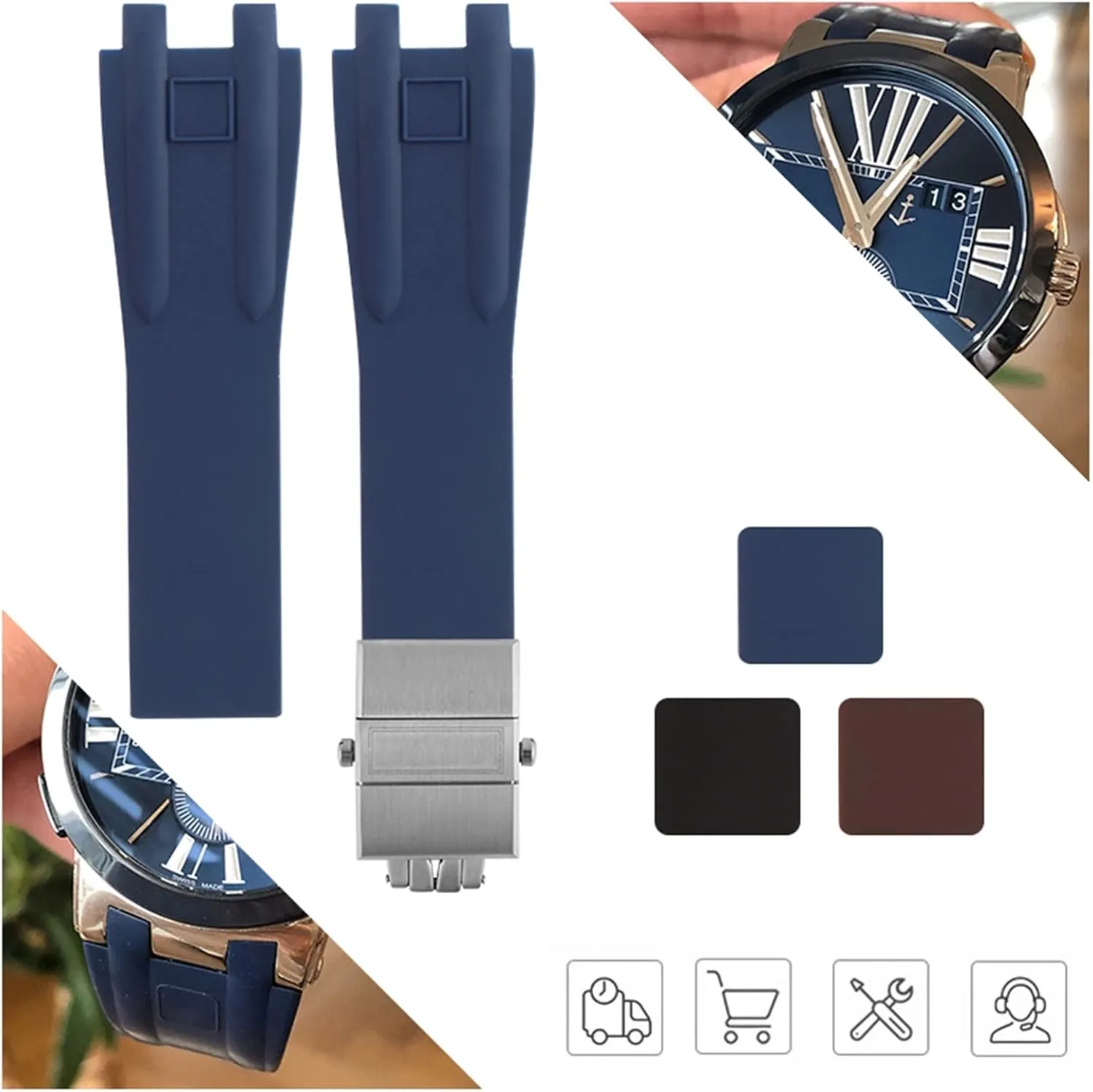 Silicone Rubber Watch Band For Ulysse Nardin Outdoor Sports Waterproof Bracelet Wrist Strap Replacement Watch Accessories Parts