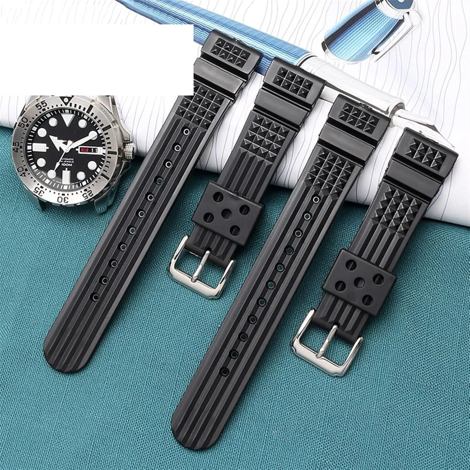 Silicone Watchband For S-eiko Classic No. 5 Watches Diving Waterproof Bracelet 22mm Black Mens Rubber Watch Strap