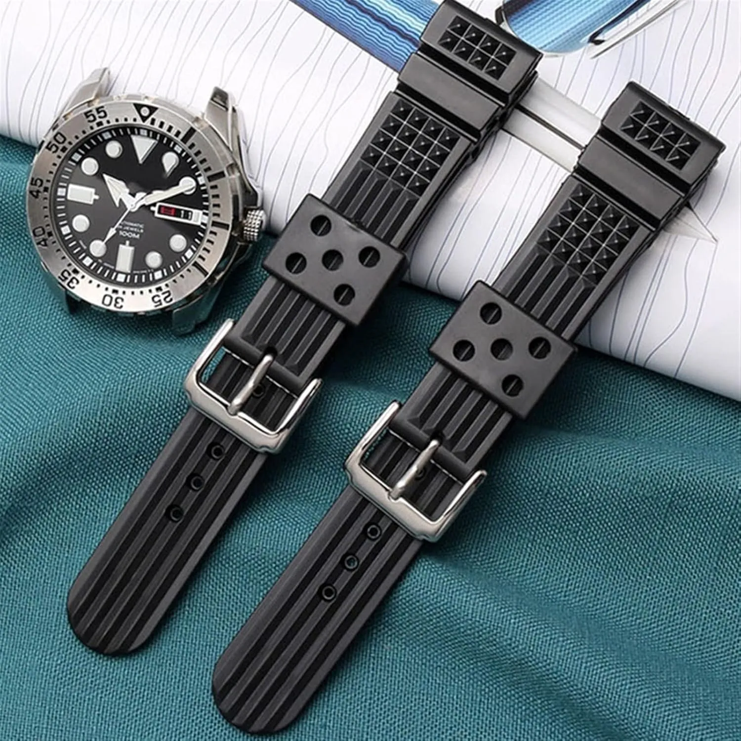 Silicone Watchband For S-eiko Classic No. 5 Watches Diving Waterproof Bracelet 22mm Black Mens Rubber Watch Strap