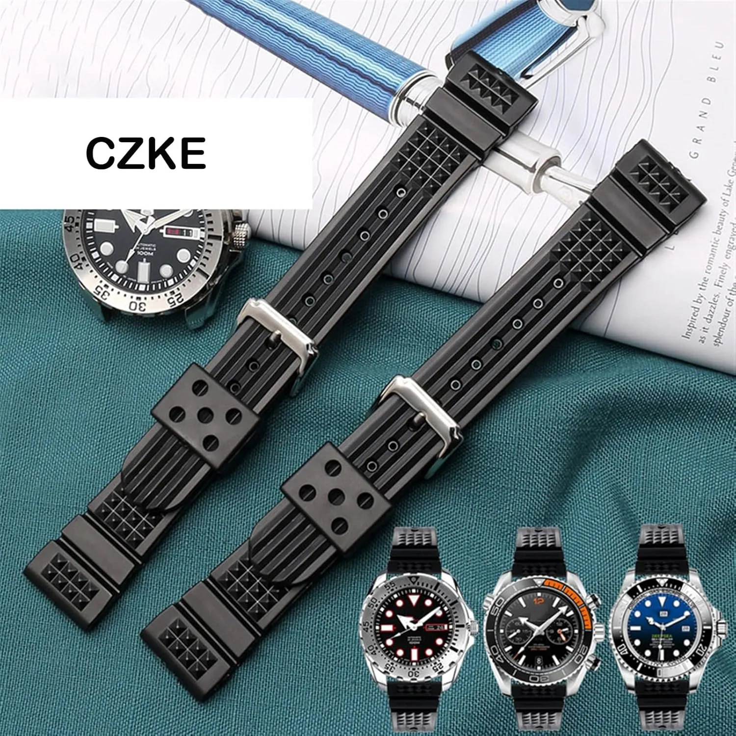 Silicone Watchband For S-eiko Classic No. 5 Watches Diving Waterproof Bracelet 22mm Black Mens Rubber Watch Strap