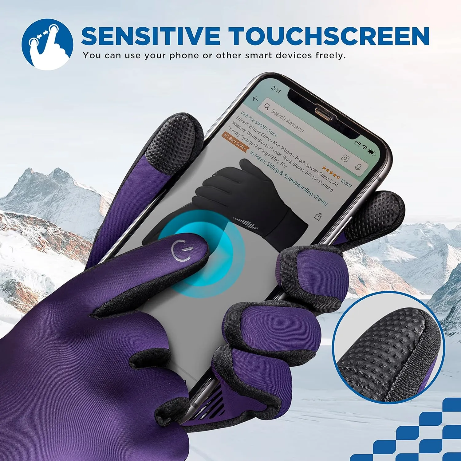 SIMARI Winter Gloves Women Men Ski Snow Gloves Liner Thermal Warm Touch Screen, Suit for Running, Cycling, Biking, Hiking, Driving, Walking, Typing, Freezer Work, Sports, Soccer, Shooting, Gaming 102
