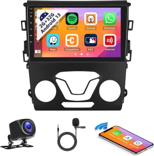 SIXWIN Android 13 Car Radio for Ford Mondeo 2013-2019 with Wireless Apple Carplay Android Auto Mirror Link 2G 32G Bluetooth 9 inch Touchscreen with GPS Navigation WiFi EQ FM Backup Camera MIC