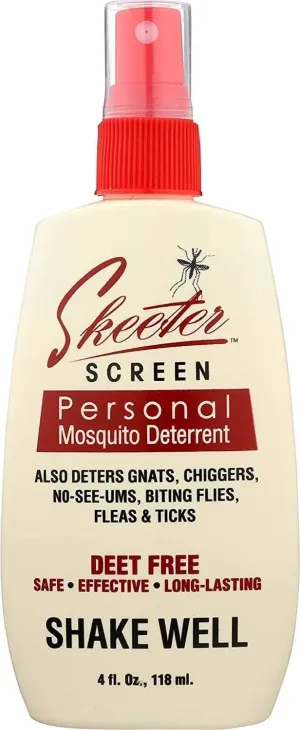 Skeeter Screen 90200 Mosquito Deterrent Spray – DEET-Free Essential Oil Blend – 4 Fl Oz Pump – Safe for Skin & Clothes – Non-Staining, Alcohol-Free – Cedar, Peppermint, Rosemary, Thyme