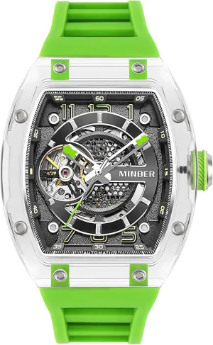 Skeleton Automatic Watch, 43mm Dial with Luminous Hands, Self Winding Watch, 3 ATM Waterproof, Business Casual Sporty Design Men's Watch, with Rubber Strap
