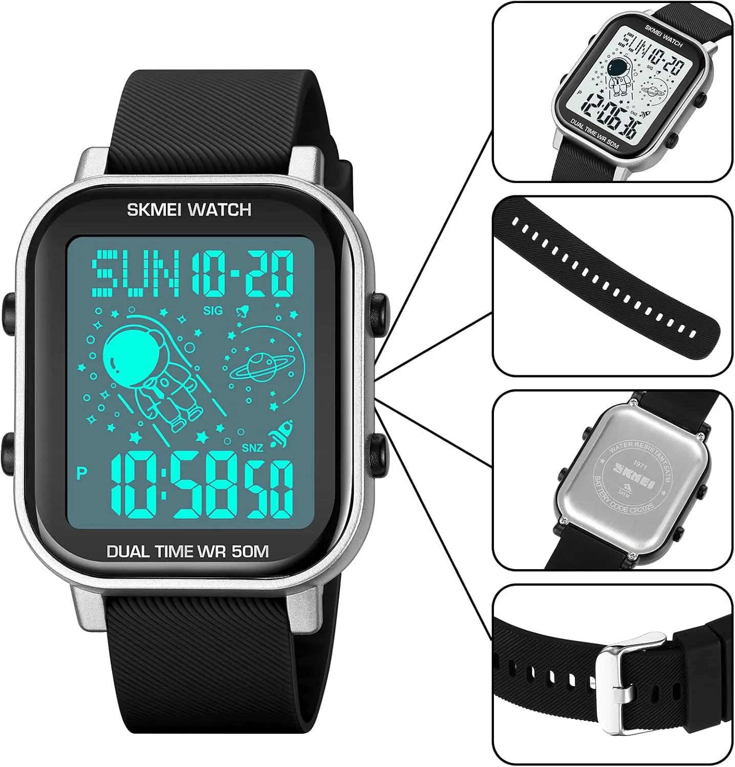 SKMEI Digital Watch Men, Mens Ultra-Thin Digital Sports Watch LED Screen Military Waterproof Wrist Watches for Men Casual Stopwatch Alarm Countdown Army Watch