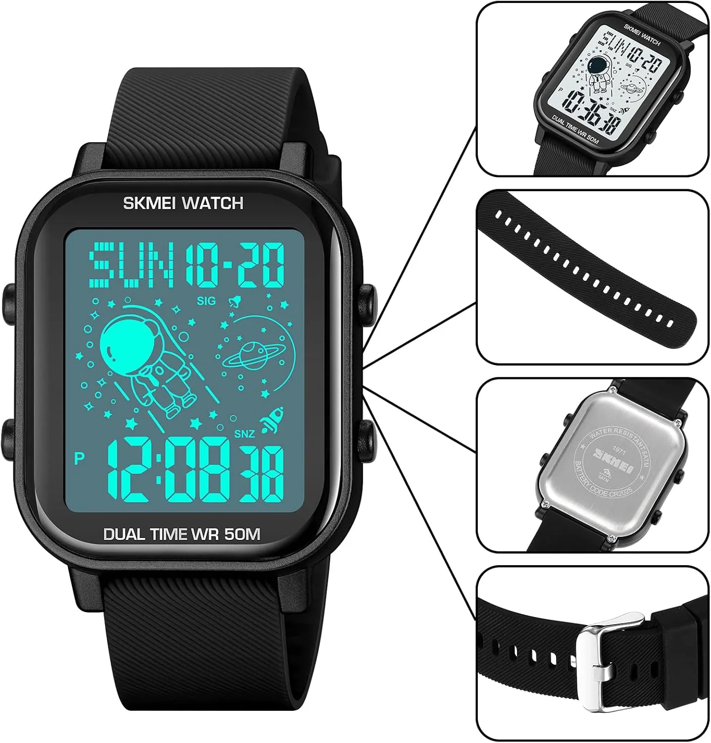 SKMEI Digital Watch Men, Mens Ultra-Thin Digital Sports Watch LED Screen Military Waterproof Wrist Watches for Men Casual Stopwatch Alarm Countdown Army Watch