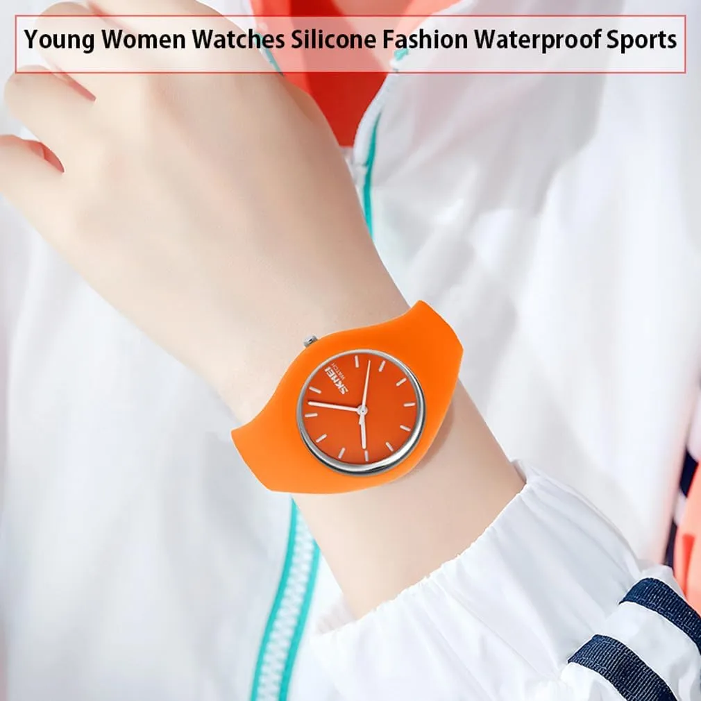 SKMEI Watches for Young Women Lady Sports Silicone Band Waterproof Fashion Casual Simple Quartz Analog Teens Girls Gift Black Wrist Watch