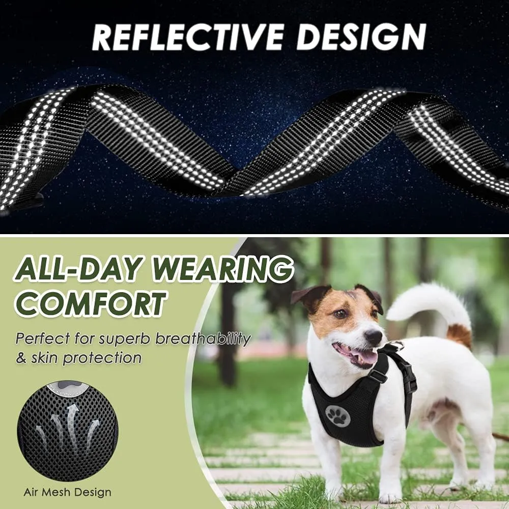 SlowTon Dog Seat Belt Harness for Car, Dog Car Harness Adjustable Mesh Breathable & Dog Seatbelt Safety Tether with Elastic Bungee for Small Medium Large Pets(Black, Double Clip, XS)