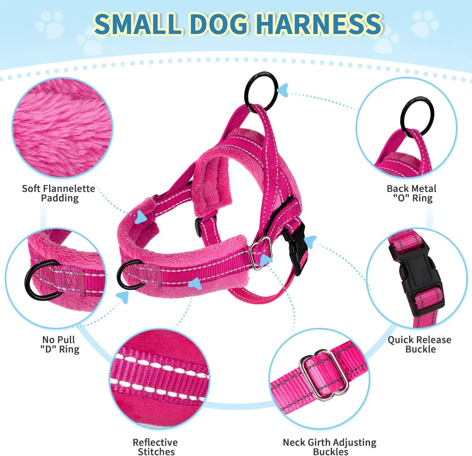 SlowTon No Pull Small Dog Harness and Leash Set, Puppy Soft Vest Harness Neck & Chest Adjustable, Reflective Lightweight Harness & Anti-Twist Pet Lead Combo for Small Medium Dogs (Fuchsia, S)
