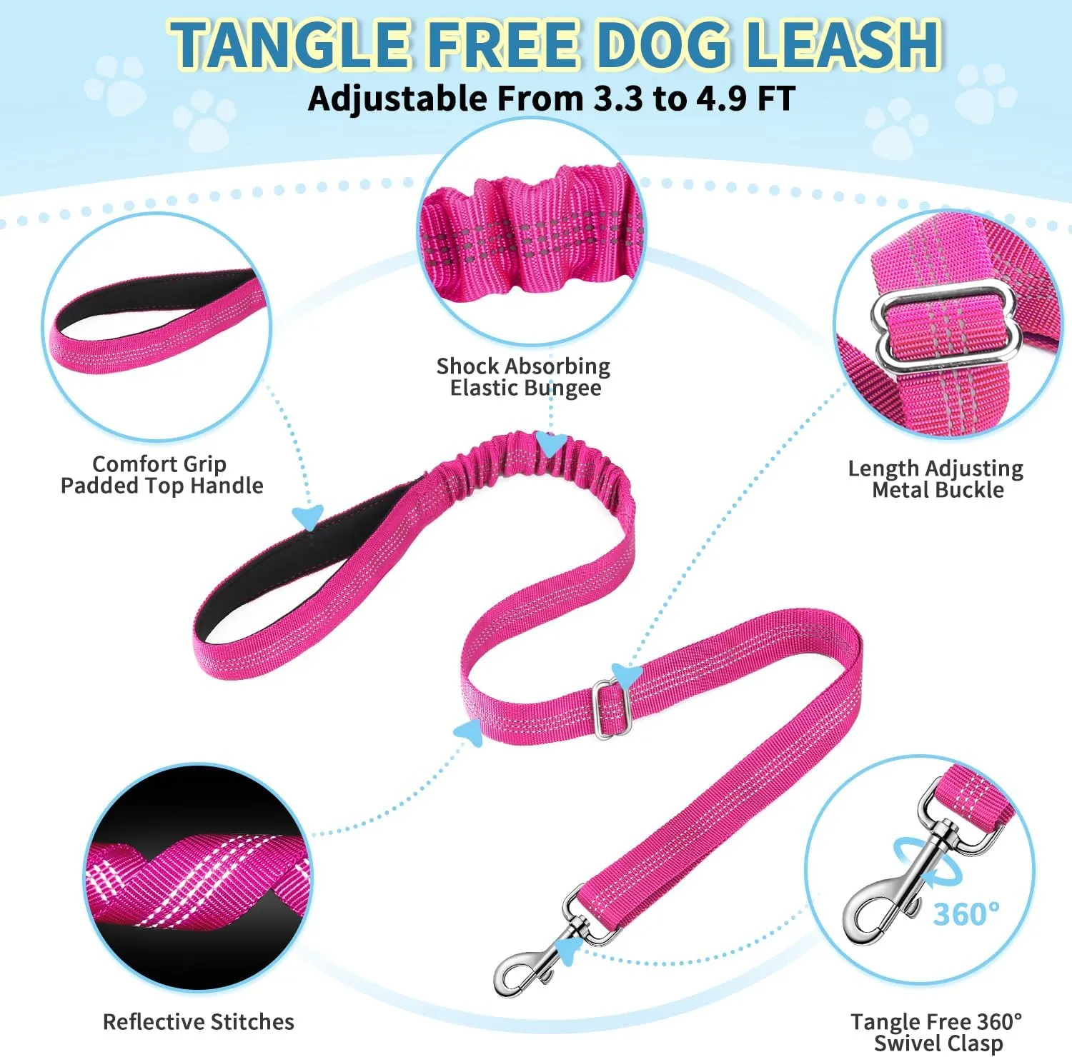 SlowTon No Pull Small Dog Harness and Leash Set, Puppy Soft Vest Harness Neck & Chest Adjustable, Reflective Lightweight Harness & Anti-Twist Pet Lead Combo for Small Medium Dogs (Fuchsia, S)