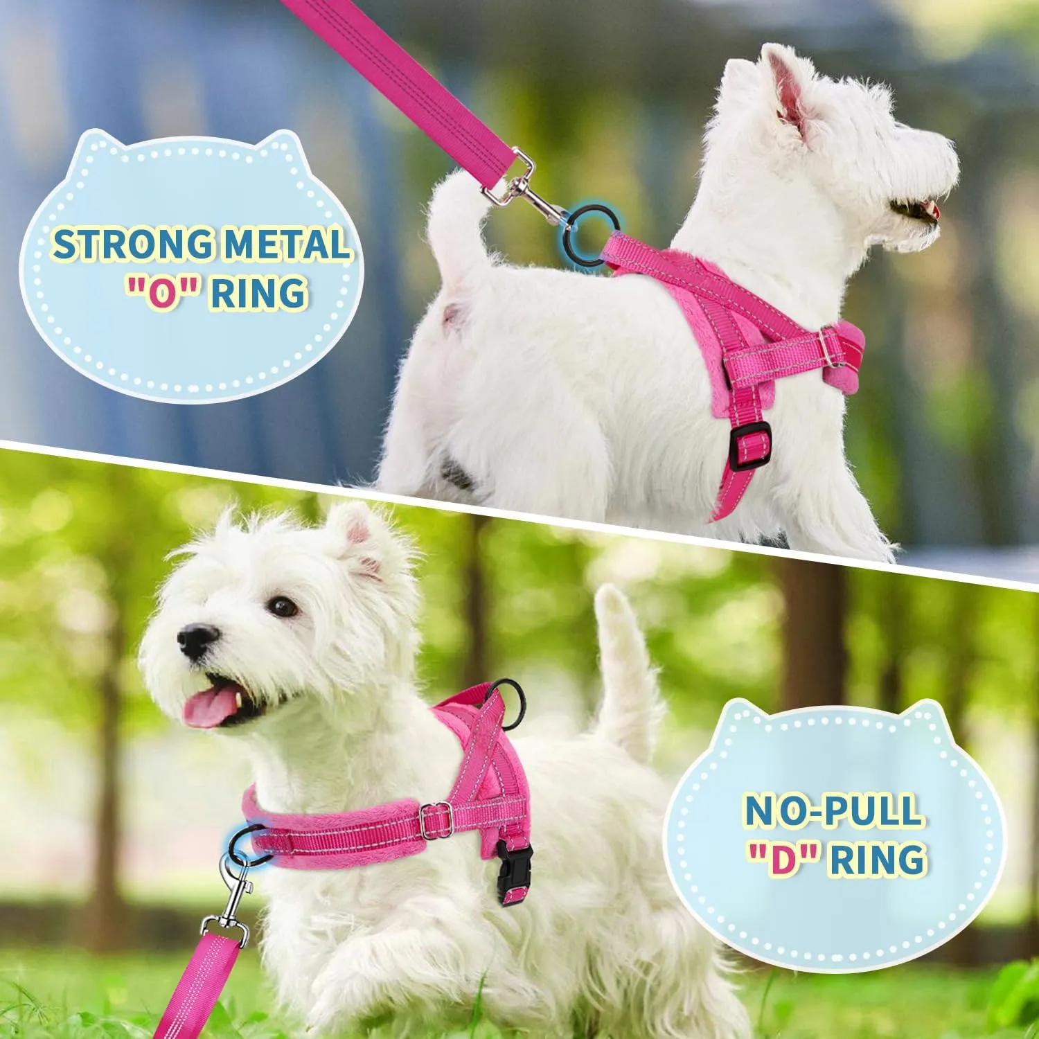 SlowTon No Pull Small Dog Harness and Leash Set, Puppy Soft Vest Harness Neck & Chest Adjustable, Reflective Lightweight Harness & Anti-Twist Pet Lead Combo for Small Medium Dogs (Fuchsia, S)