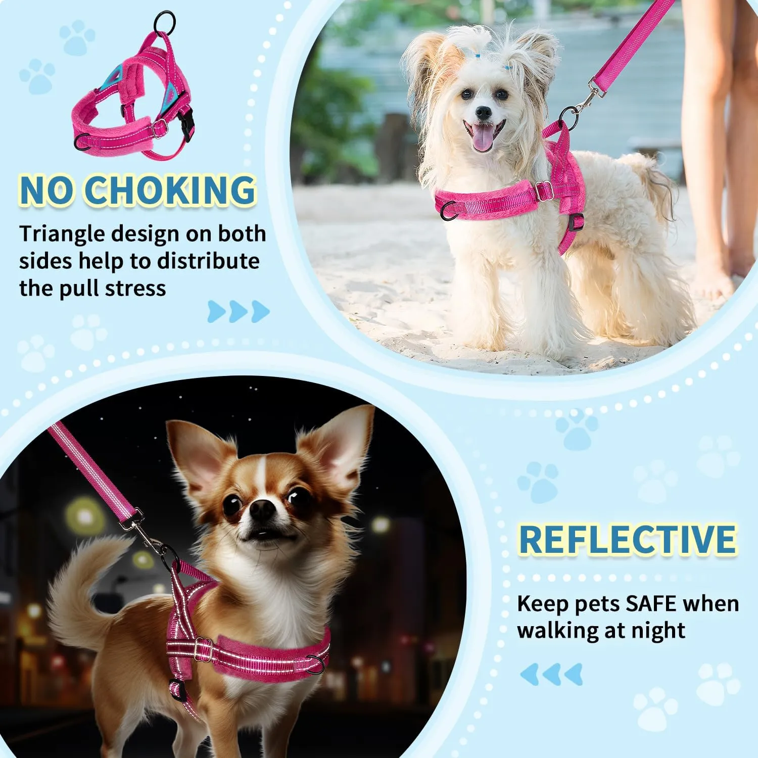 SlowTon No Pull Small Dog Harness and Leash Set, Puppy Soft Vest Harness Neck & Chest Adjustable, Reflective Lightweight Harness & Anti-Twist Pet Lead Combo for Small Medium Dogs (Fuchsia, S)