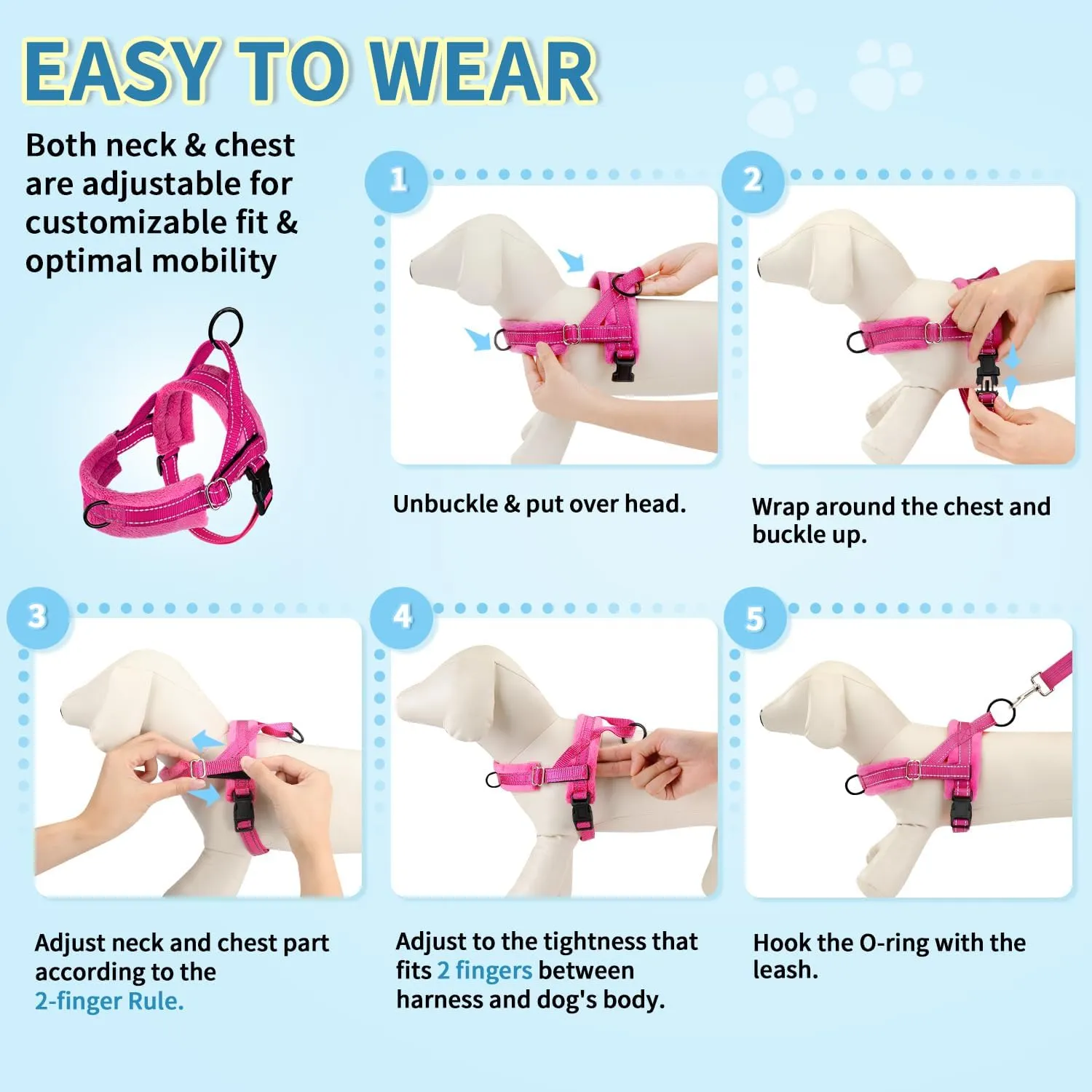 SlowTon No Pull Small Dog Harness and Leash Set, Puppy Soft Vest Harness Neck & Chest Adjustable, Reflective Lightweight Harness & Anti-Twist Pet Lead Combo for Small Medium Dogs (Fuchsia, S)