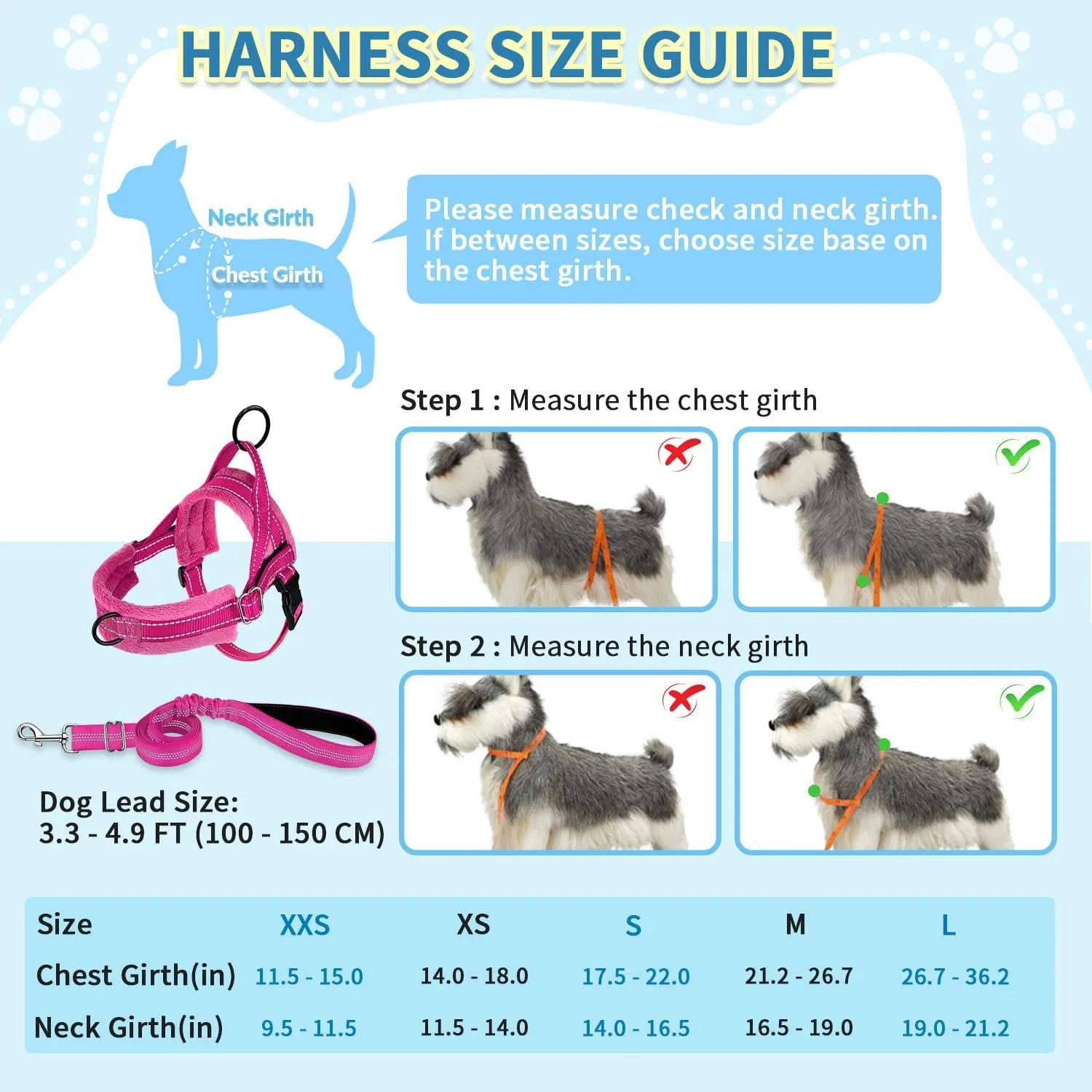 SlowTon No Pull Small Dog Harness and Leash Set, Puppy Soft Vest Harness Neck & Chest Adjustable, Reflective Lightweight Harness & Anti-Twist Pet Lead Combo for Small Medium Dogs (Fuchsia, S)