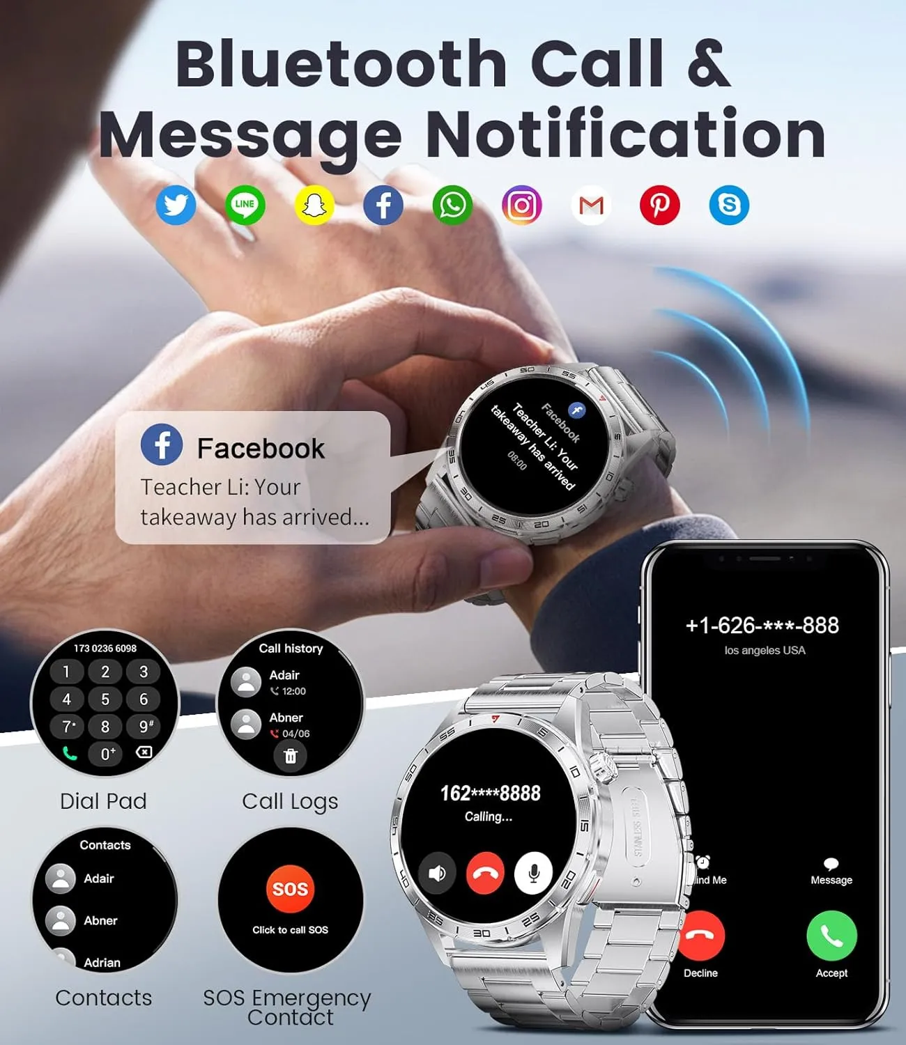 Smart Watch for Men (3 Straps),Answer/Make Calls,1.43'' AMOLED,IP68 Waterproof,110  Sports Modes Fitness Watch with Sleep Monitor/SpO2/Heart Rate/Pedometer Rugged Smart Watch for Android/iOS Silver