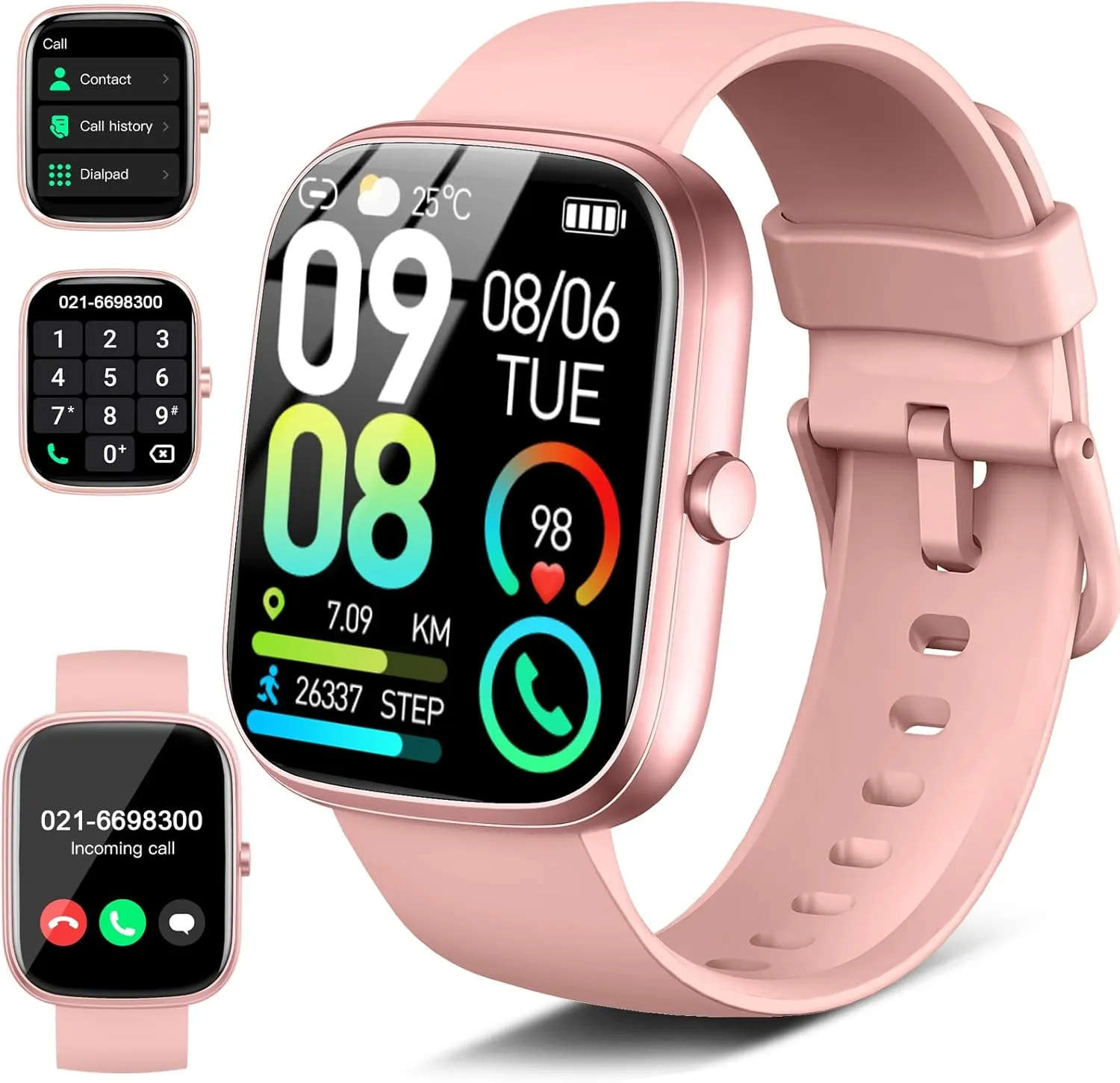 Smart Watch for Women Men Answer/Make Calls, 1.91"HD Smartwatch Heart Rate/Activity/Step/Sleep Monitor, Fitness Watch with IP68 Waterproof, Pedomete110  Sport Mode Smart Watches for Android iOS Rose