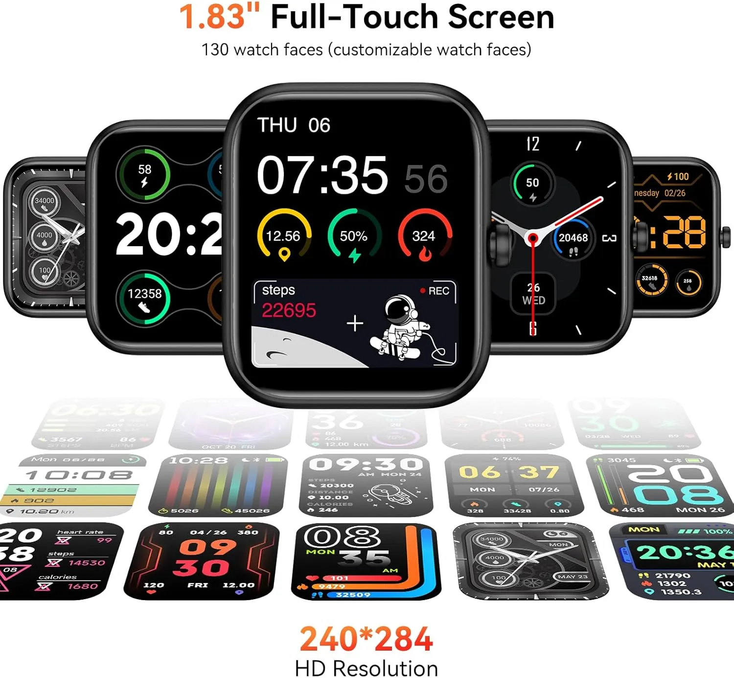 Smart Watch with Alexa Built-in, 1.83" HD Touchscreen, Bluetooth Call/Make Calls, IP68 Waterproof Fitness Tracker with 120  Sport Modes, 24/7 Heart Rate & Sleep Monitor for iOS/Android (Black)