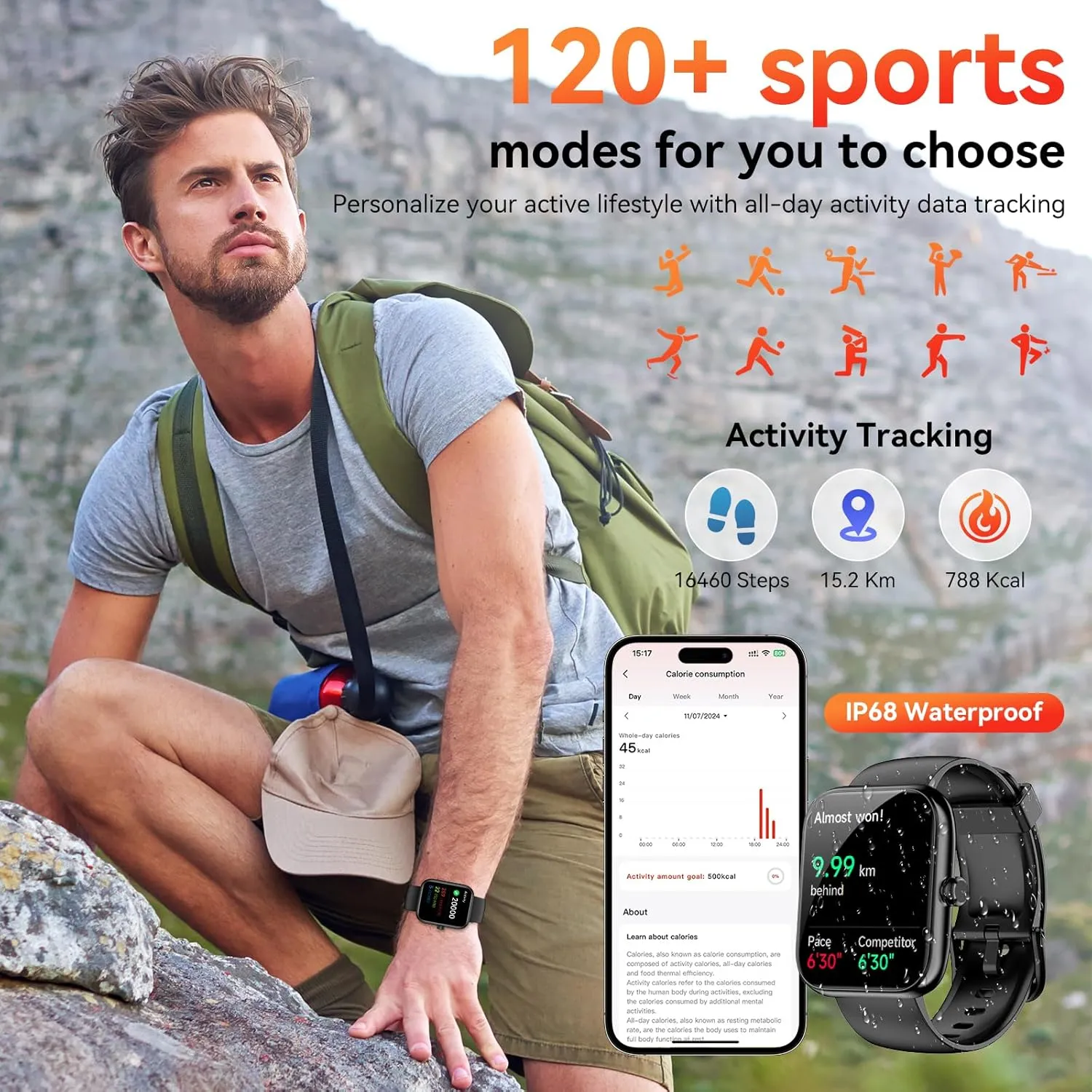 Smart Watch with Alexa Built-in, 1.83" HD Touchscreen, Bluetooth Call/Make Calls, IP68 Waterproof Fitness Tracker with 120  Sport Modes, 24/7 Heart Rate & Sleep Monitor for iOS/Android (Black)