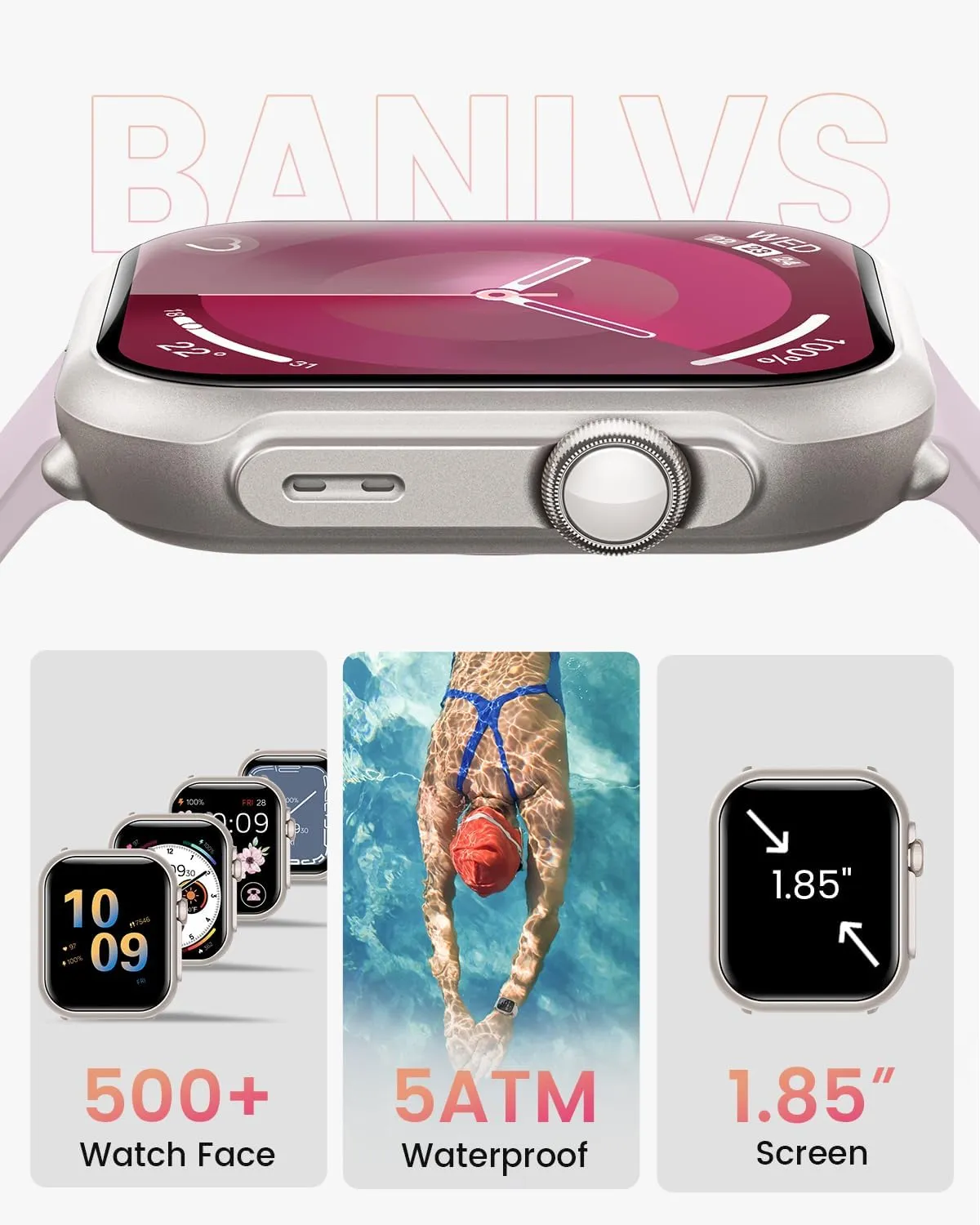 Smart Watches for Men Fitness Tracker: 1.85" Smart Watch with 30 Days 1000 mAh Battery Life Make/Recive Call Heart Rate Blood Pressure SpO2 Sleep Monitor 120 Sport Mode 5ATM for iPhone Android Phones