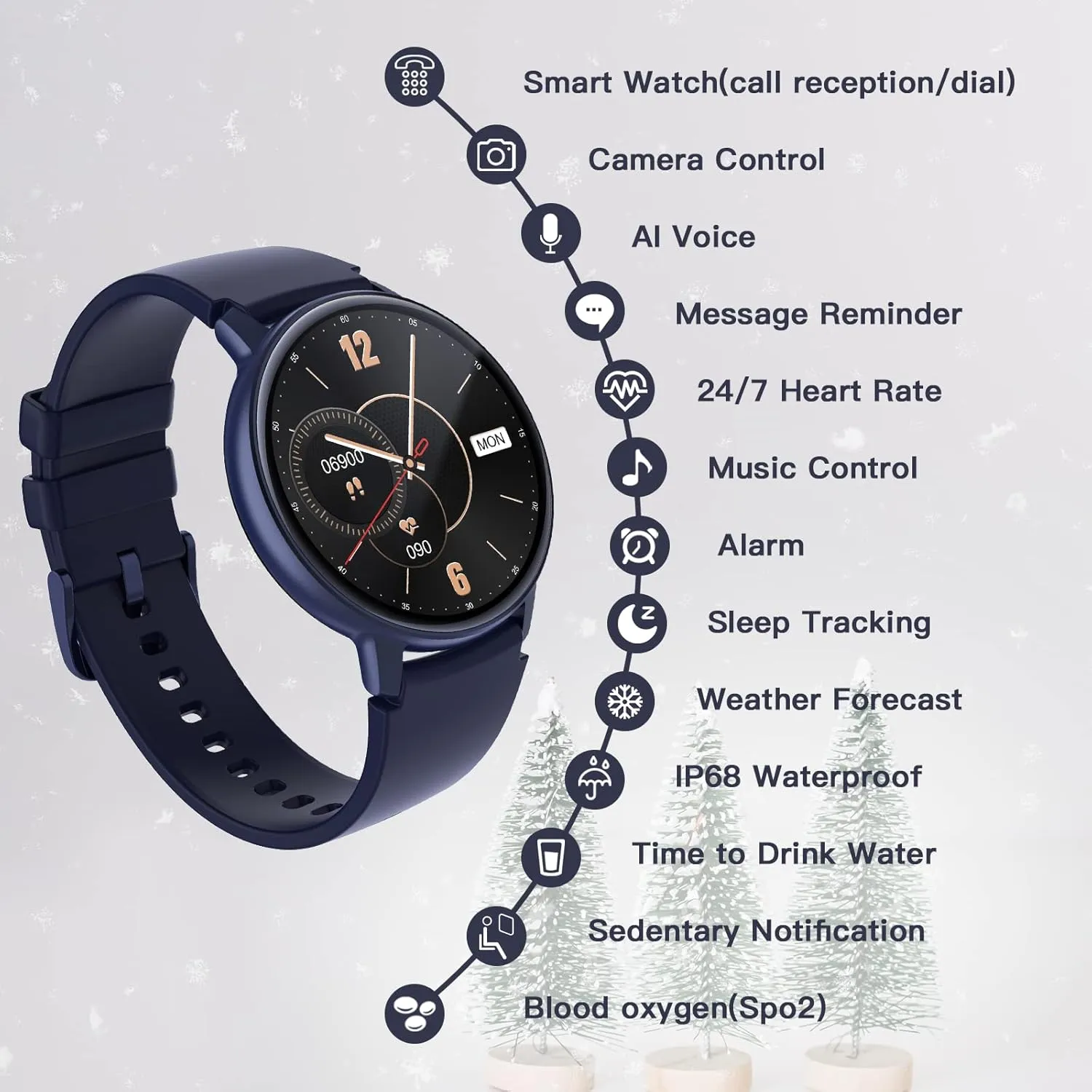 Smart Watches for Men Women with Answer/Make Calls, 1.3" AMOLED Smartwatch for Android/iOS Phones, IP68 Waterproof Fitness Watch with Heart Rate/Blood Oxygen/Sleep Monitor