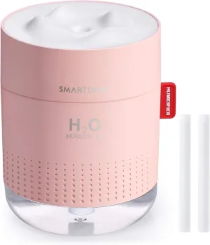 SmartDevil Small Humidifiers, 500ml Desk Humidifiers, Whisper-Quiet Operation, Night Light Function, Two Spray Modes,Auto Shut-Off for Bedroom, Babies Room, Office, Home (Pink)