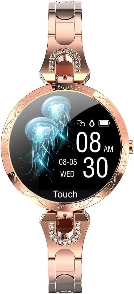 Smartwatch for Women Compatible for Android/iOS Phones. Health and Fitness Tracker with Heart Rate Blood Pressure Bluetooth Remote Photography Female Menstrual Cycle (Gold)