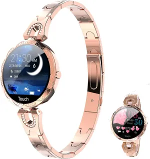 Smartwatch for Women Compatible for Android/iOS Phones. Health and Fitness Tracker with Heart Rate Blood Pressure Bluetooth Remote Photography Female Menstrual Cycle (Gold)