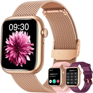 Smartwatch Women for Android Phones iOS: Gold Smart Watches for Women Fitness Tracker 1.83" Touchscreen Waterproof Smartwatches with Answer/Make Call Blood Pressure Heart Rate Sport Pedometer Monitor
