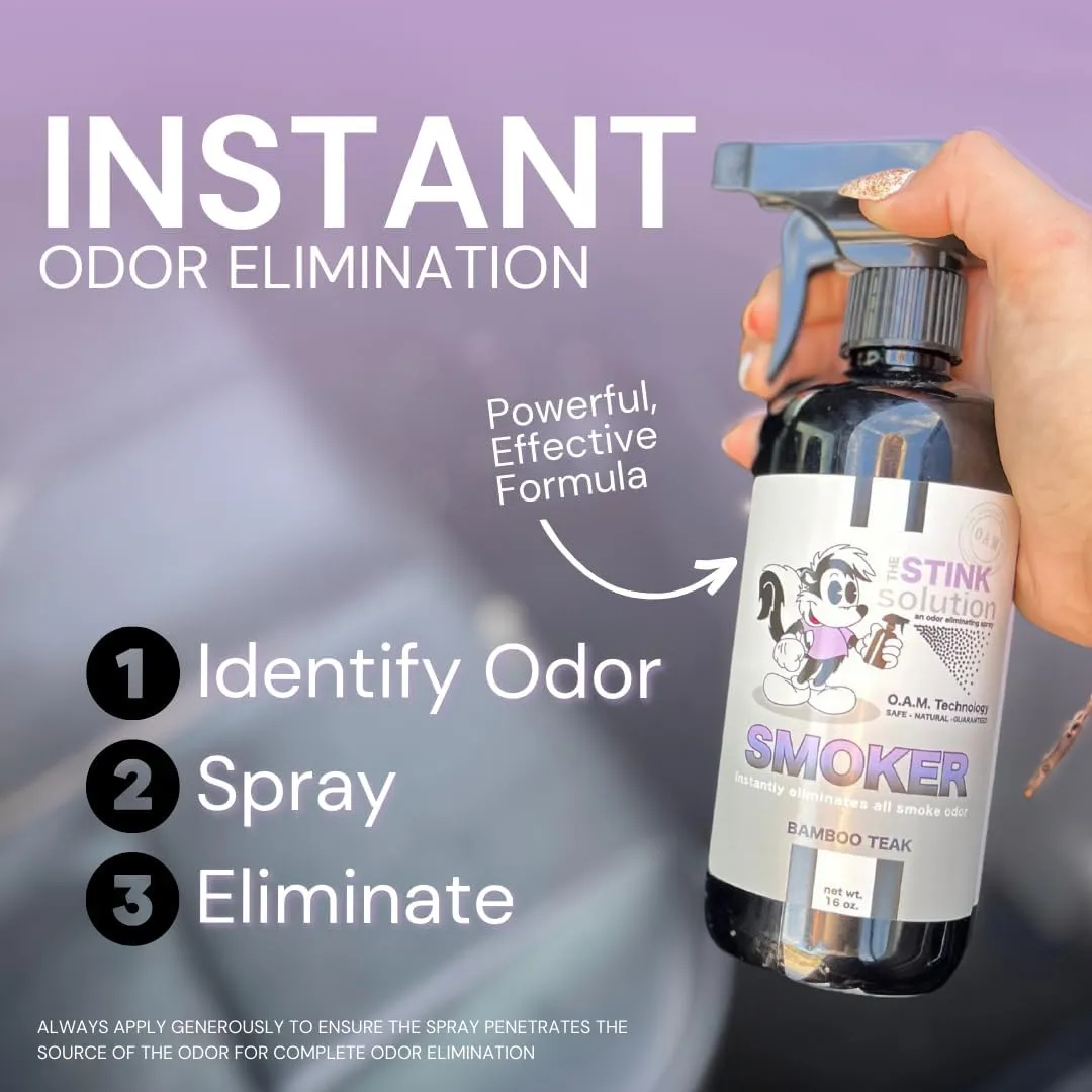 Smoke Odor Eliminator Spray - Completely Remove Smoke Smell From House, Car, Clothes, Hands, Hair, & More - Best Odor Eliminator For Smoke - Bamboo Teak Fragrance - 2 16 oz Bottles