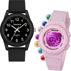 SOCICO Kids Watches for Boys & Girls – Digital 7 Color Lights, Stopwatch, Alarm & Analog Easy Time Learning – 50M Waterproof, Soft Durable Bands, Great Gift for Ages 4-12