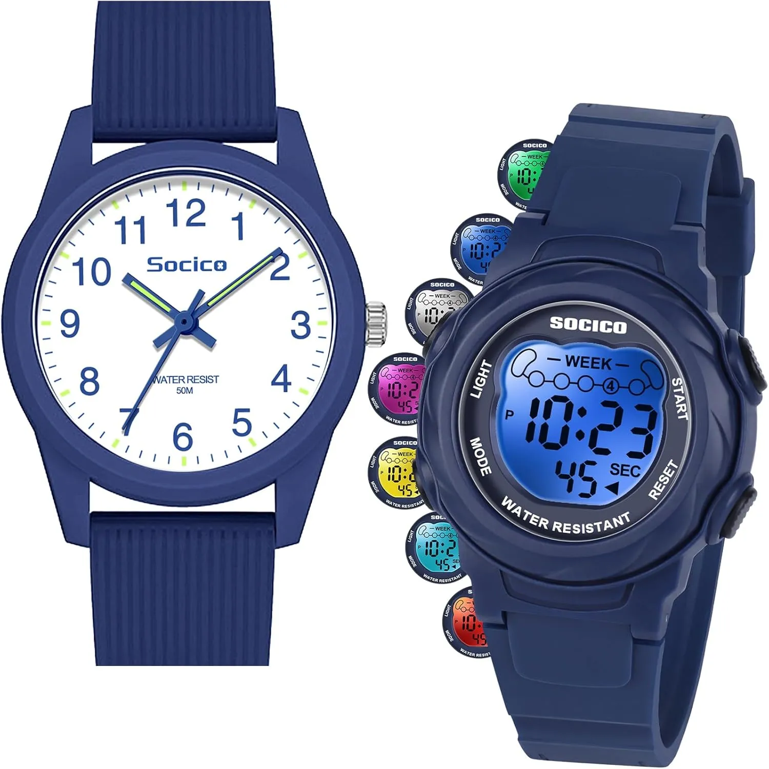 SOCICO Kids Watches for Boys & Girls – Digital 7 Color Lights, Stopwatch, Alarm & Analog Easy Time Learning – 50M Waterproof, Soft Durable Bands, Great Gift for Ages 4-12