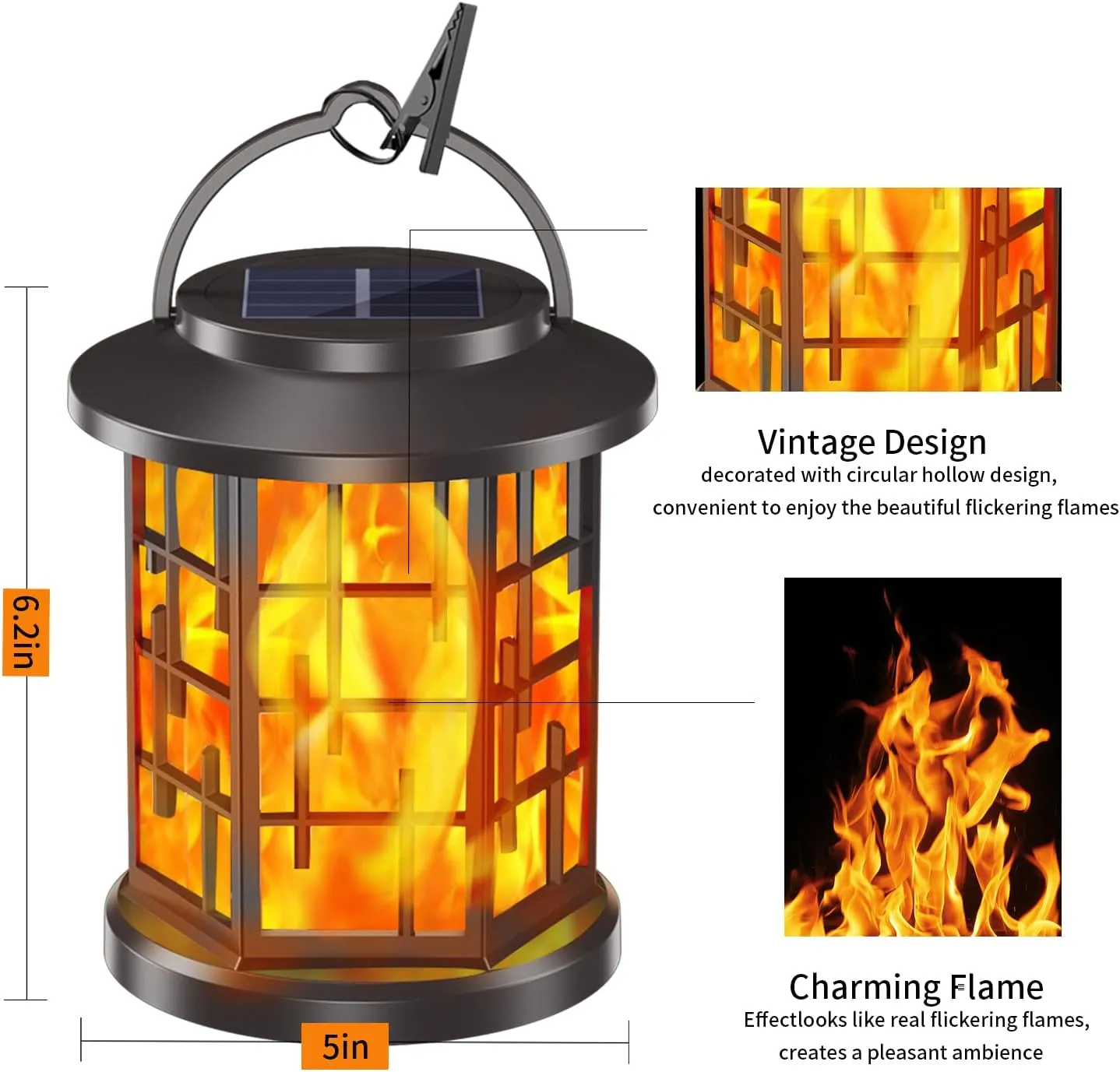 Solar Hanging Lanterns Outdoor, Flickering Flames Outdoor Solar Lights Hanging Lanterns Waterproof Decoration Lighting for Table, Garden, Patio, Tree (4 Pack)