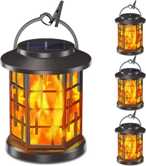 Solar Hanging Lanterns Outdoor, Flickering Flames Outdoor Solar Lights Hanging Lanterns Waterproof Decoration Lighting for Table, Garden, Patio, Tree (4 Pack)