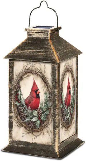 Solar Lantern Painterly Cardinal Crimson Evergreen Timeless Decor Outdoor Waterproof Garden Hanging Lantern Solar Powered Lighting Outside Table Lamp for Patio Deck Camping 1 Pack