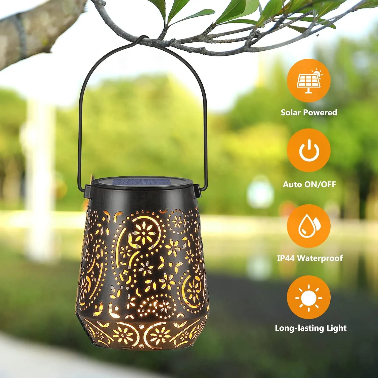 Solar Lanterns Outdoor Waterproof Hanging Solar Lantern, Retro LED Solar Powered Lantern Lights with Handle for Patio Garden Yard Pathway Lawn Porch Decor 2 Pack (Black)